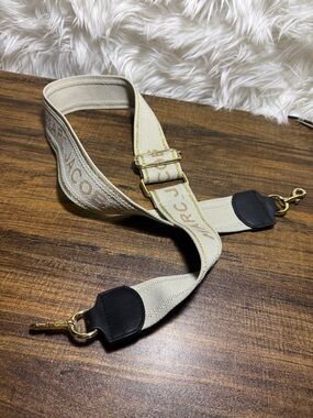 Marc Jacobs Cream Canvas Logo Strap with Gold Hardware and Black Leather Ends